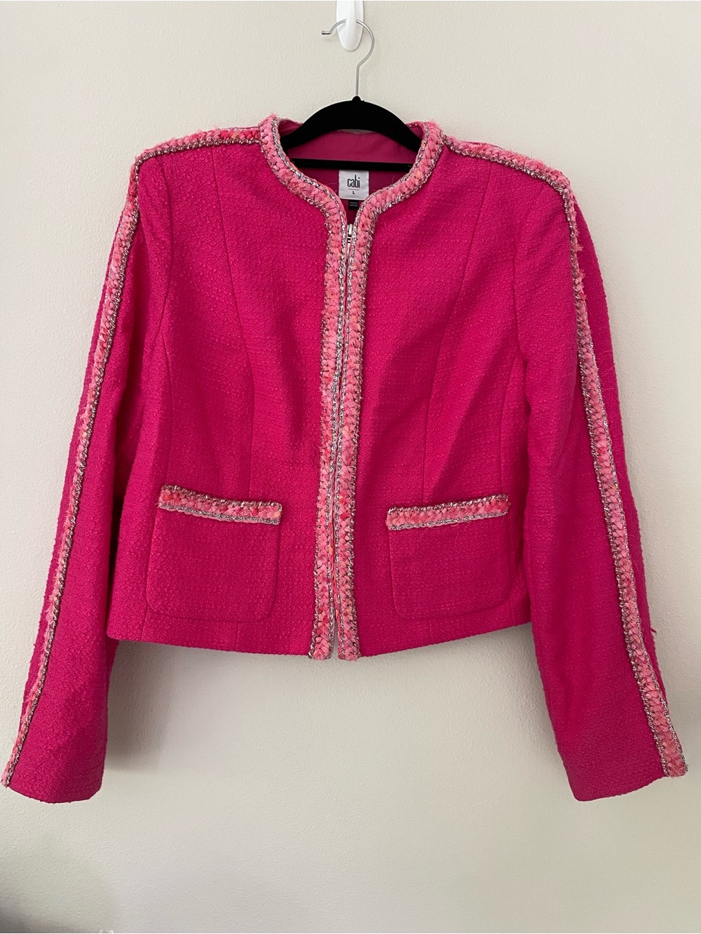 Cabi Blazer Jacket Women’s Pink Tweed Open-Front Jacket #6466